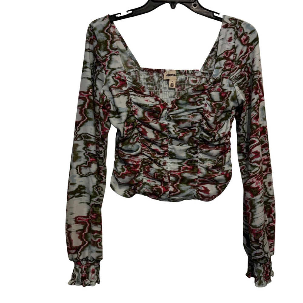 Open Edit Women's Blouse‎ Small Cropped Ruched Long Sleeve